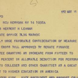 Telegram: 1952 May 16