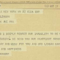Telegram: 1963 March 27