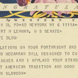 Telegram: 1950 September 6