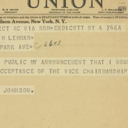 Telegram: 1938 November 4