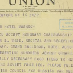 Telegram: 1945 May 16