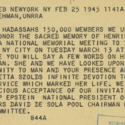 Telegram: 1945 February 25