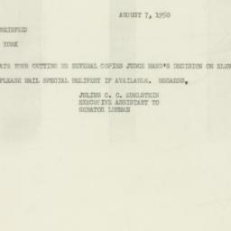 Telegram: 1950 August 7
