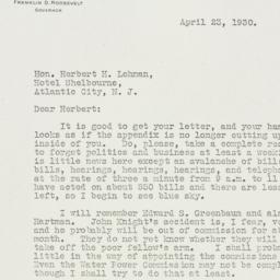 Letter: 1930 April 23