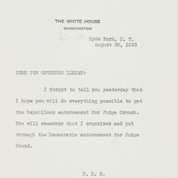 Memorandum: 1933 August 30