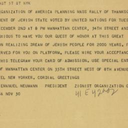 Telegram: 1947 November 29