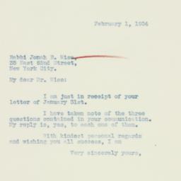 Letter: 1934 February 1