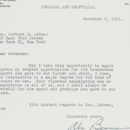 Letter: 1961 November 9