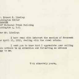 Telegram: 1952 April 22