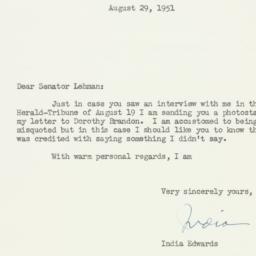 Letter: 1951 August 29
