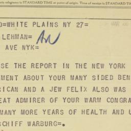 Telegram: 1958 March 28