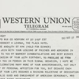 Telegram: 1963 March 27