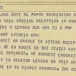 Telegram: 1958 November 21