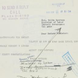 Telegram: 1949 November 11
