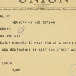 Telegram: 1946 August 28
