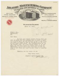 Atlantic Manufacturing Company. Letter - Recto