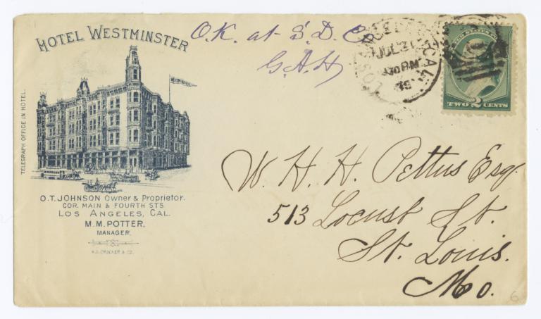 Hotel Westminster. Envelope - Recto