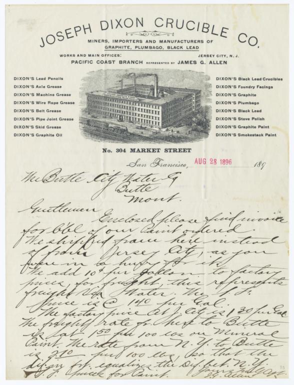 Joseph Dixon Crucible Company. Letter - Recto