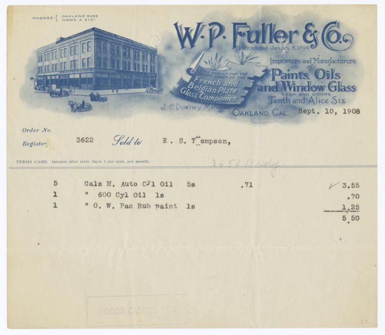 W.P. Fuller & Co.. Bill - Recto