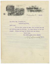 Central Ohio Paper Company. Letter - Recto