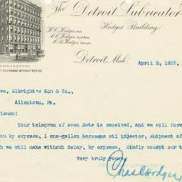 Detroit Lubricator Co.. Letter