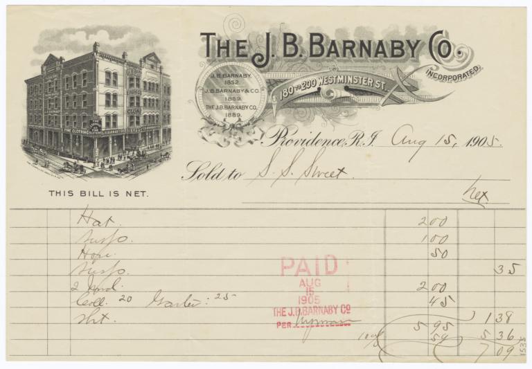 J. B. Barnaby Co.. Bill - Recto