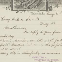Titusville Oil Works. Letter