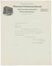 Warren National Bank. Letter - Recto