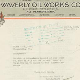 Waverly Oil Works Co.. Letter