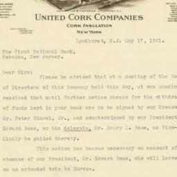 United Cork Companies. Letter
