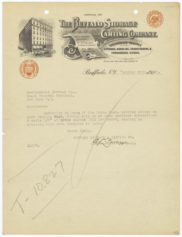 Buffalo Storage and Carting Company. Letter - Recto