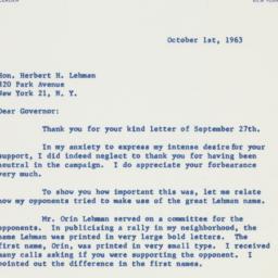 Letter: 1963 October 1