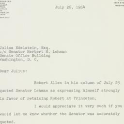 Letter: 1954 July 26