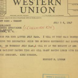 Telegram: 1947 July 28