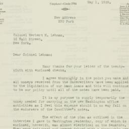 Letter: 1929 May 1