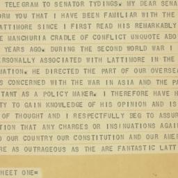 Telegram: 1950 March 27