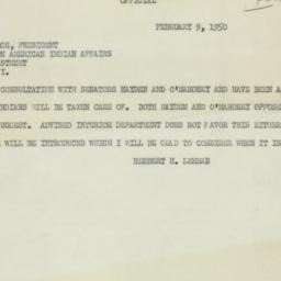 Telegram: 1950 February 9