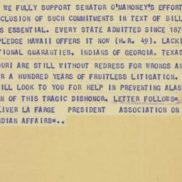 Telegram: 1950 June 8