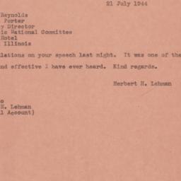 Telegram: 1944 July 21