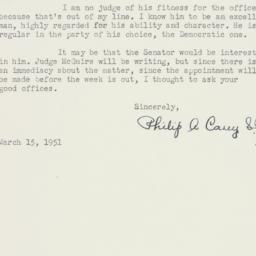 Letter: 1951 March 15