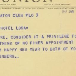 Telegram: 1947 January 3