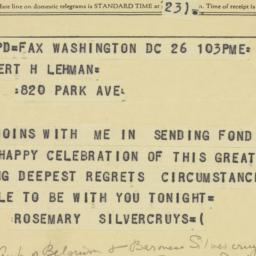 Telegram: 1958 March 26