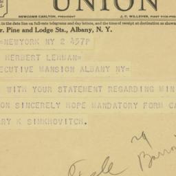 Telegram: 1933 March 2