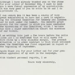 Letter: 1960 November 8