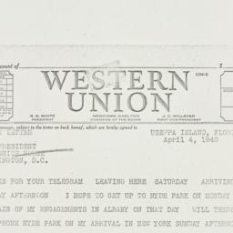 Telegram: 1940 April 4
