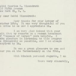 Letter: 1954 October 29