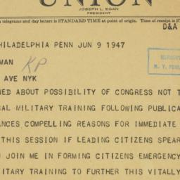 Telegram: 1947 June 9