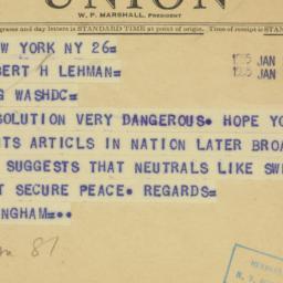 Telegram: 1955 January 26