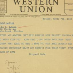 Telegram: 1935 April 7