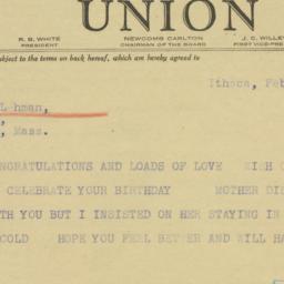 Telegram: 1940 February 16